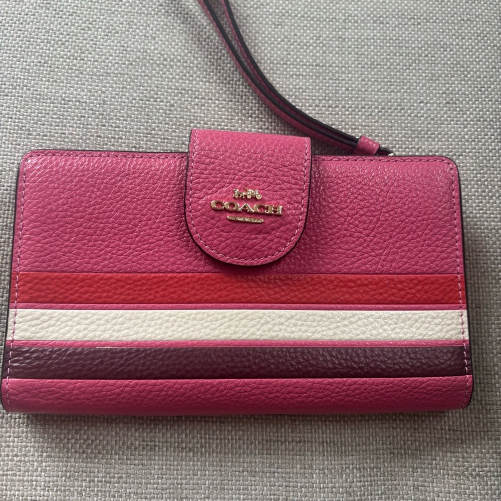 Coach Pink Leather Wristlet Wallet with Stripe Accents - Picture 11 of 11
